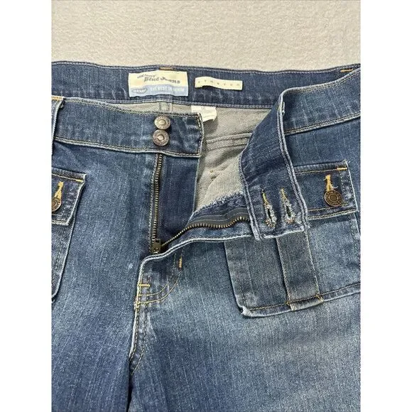 VTG OLD NAVY Jeans Womens 16 Stretch Flare Bootcut Flap Pockets Denim Faded Blue - Picture 12 of 15